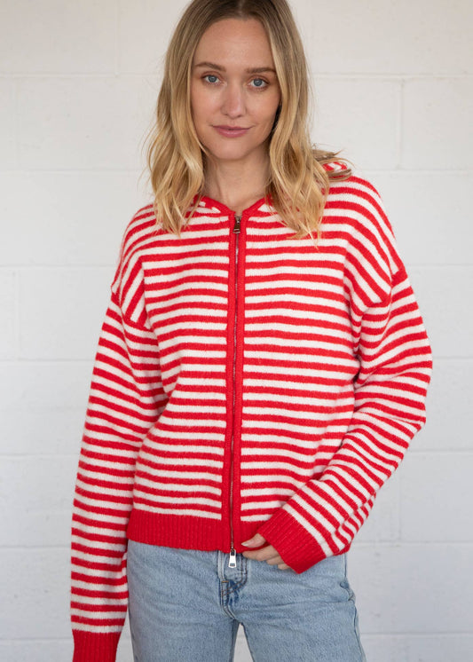 Red & White Zip Up Hoodie