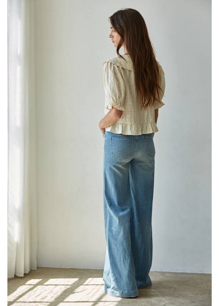 Woven Embroidered Wide Collar Blouse