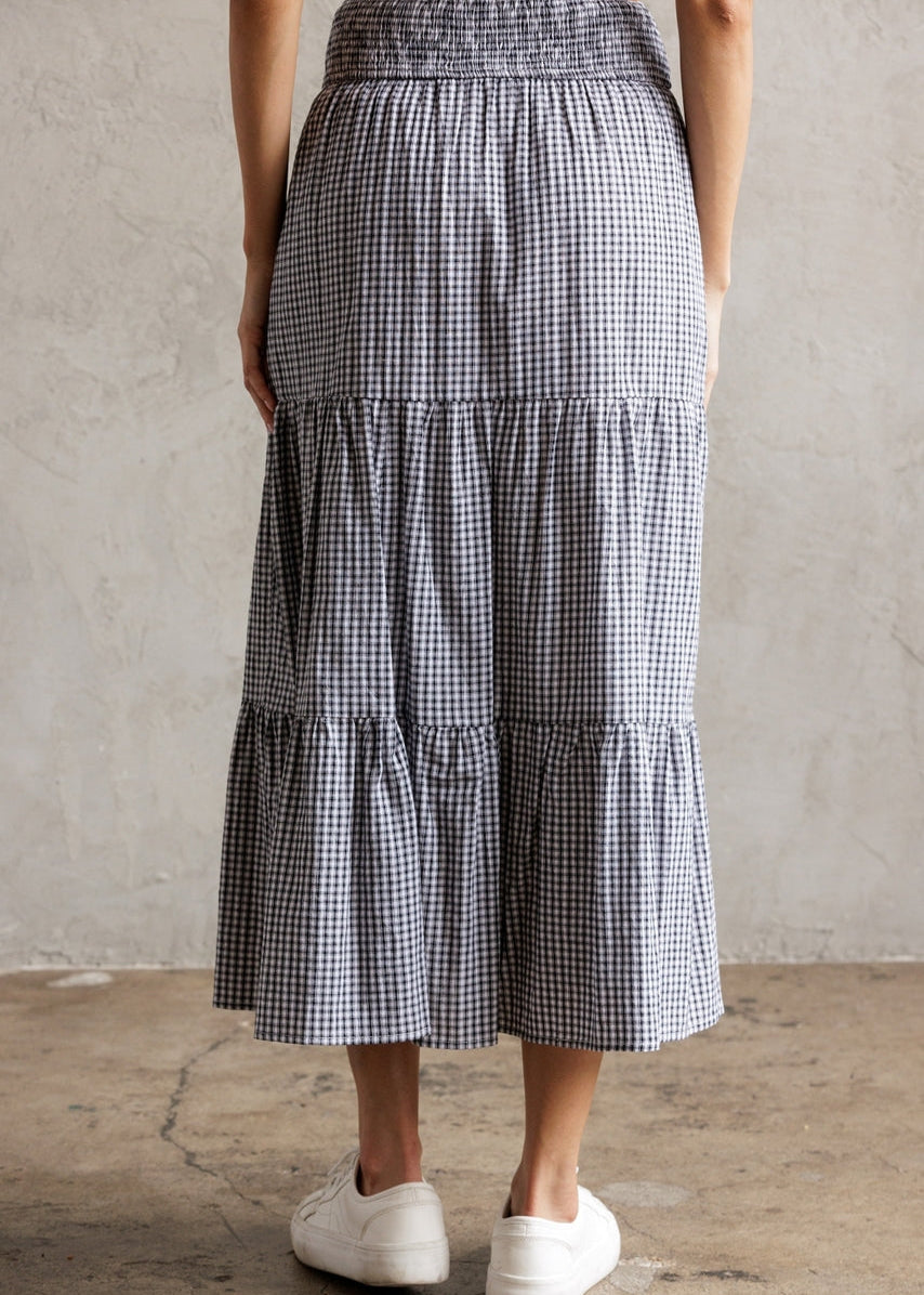 Tiered Gingham Maxi Skirt