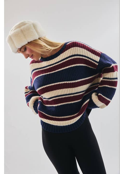 Long Sleeve Crewneck Multi Striped Sweater