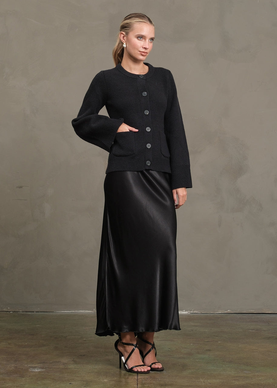 Button Up Knit Cardigan with Wide Sleeve