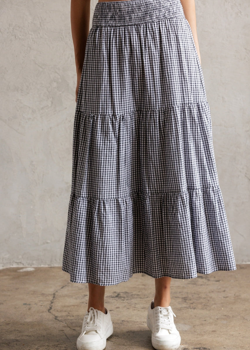 Tiered Gingham Maxi Skirt