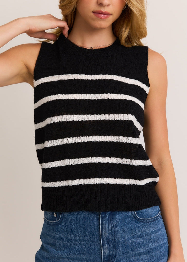 Striped Round Neck Sleeveless Sweater Top