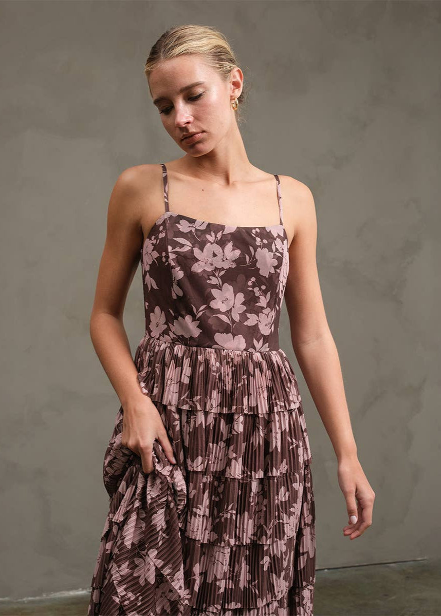 Flower Mesh Printed Dress in Mauve