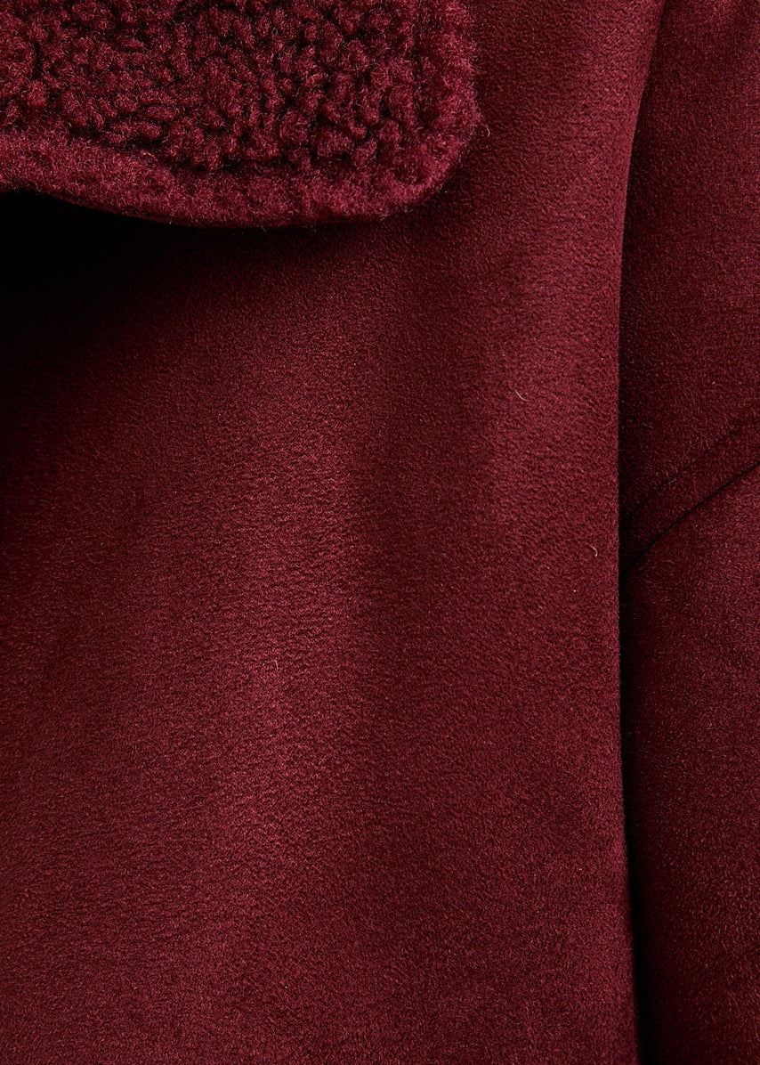 Fur Zip Up Suede Jacket in Burgandy