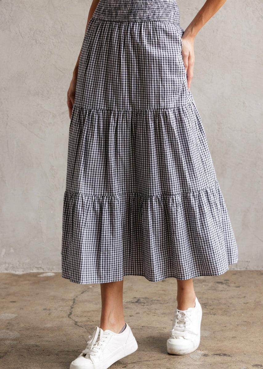 Tiered Gingham Maxi Skirt