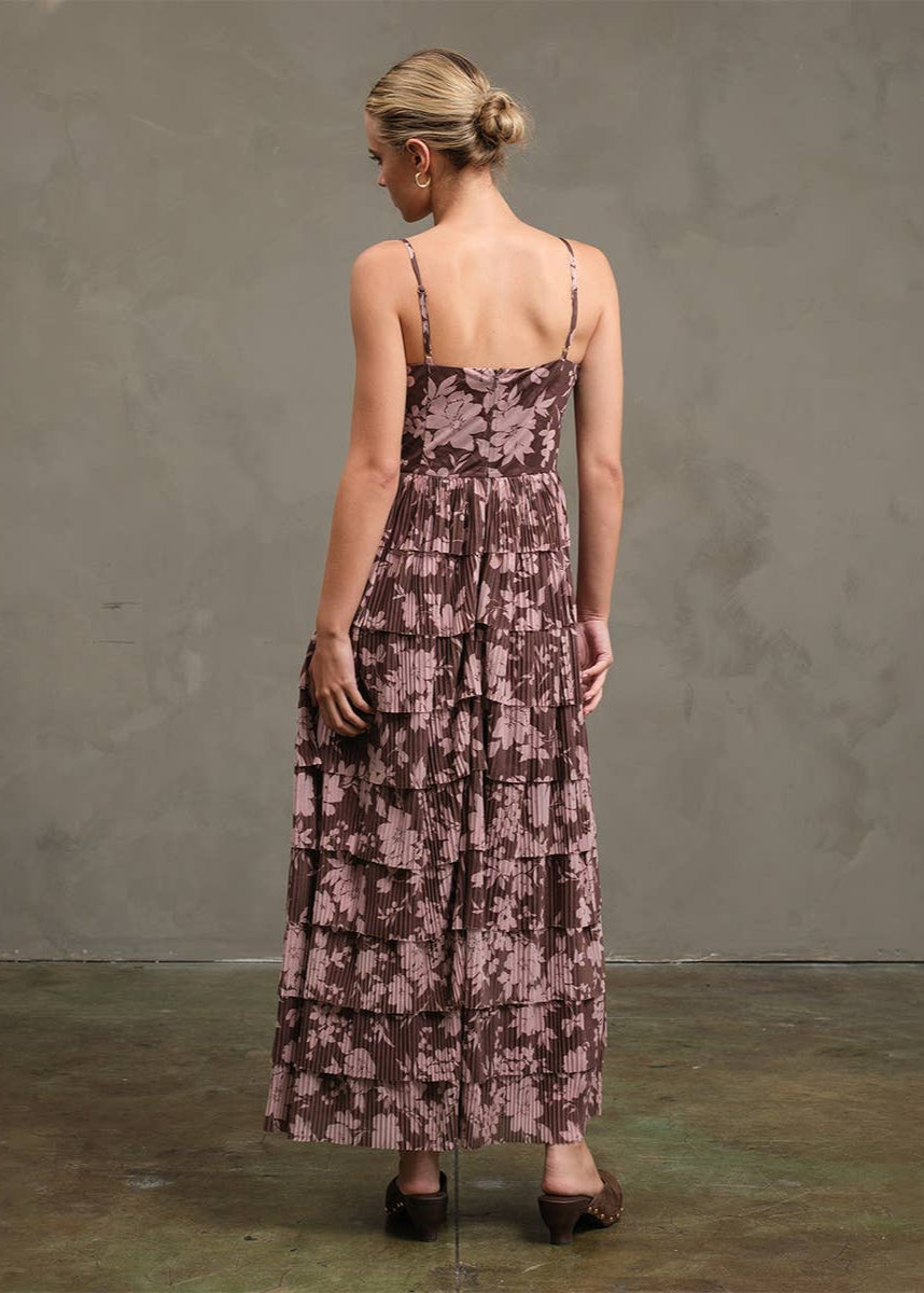 Flower Mesh Printed Dress in Mauve