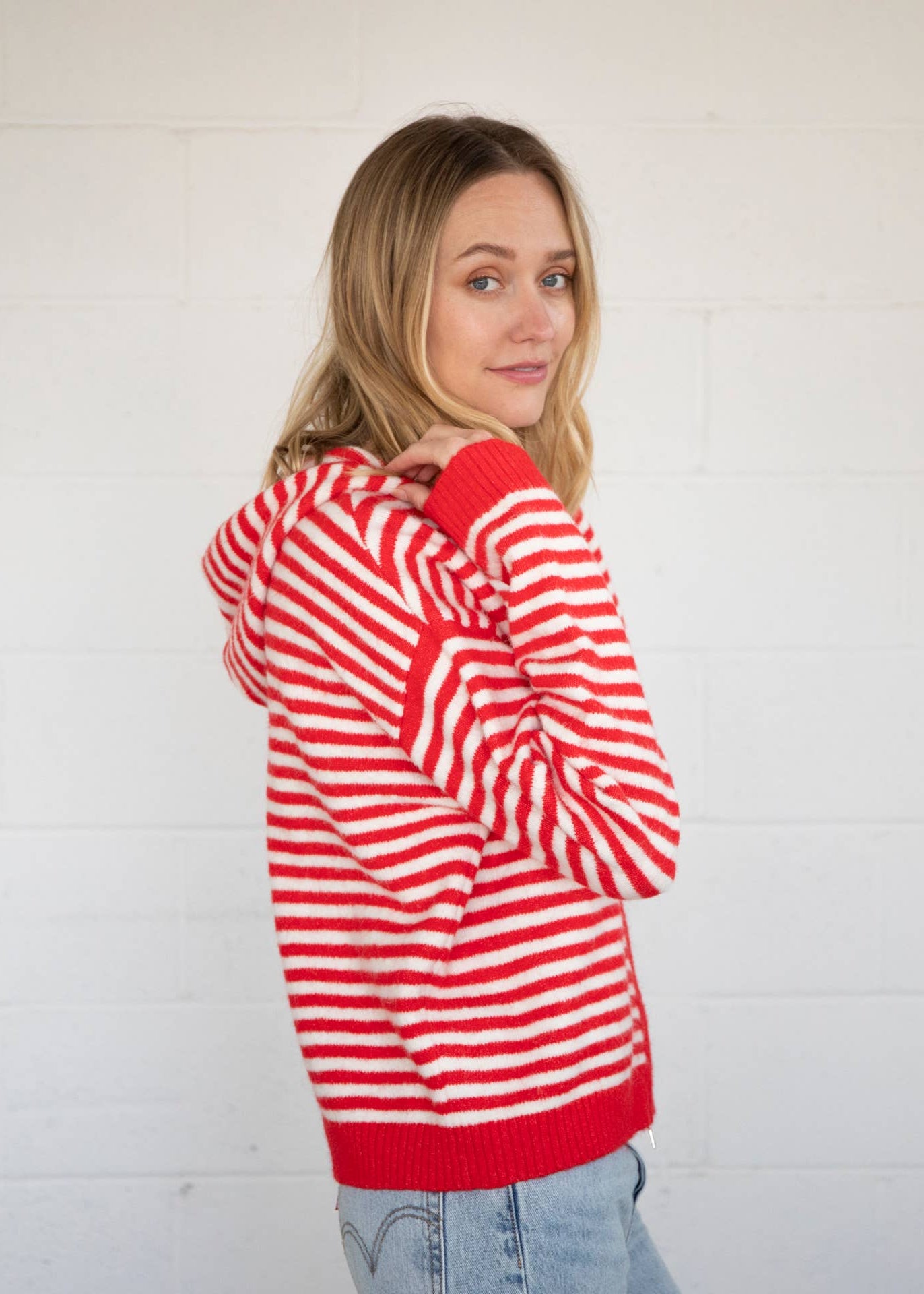 Red & White Zip Up Hoodie