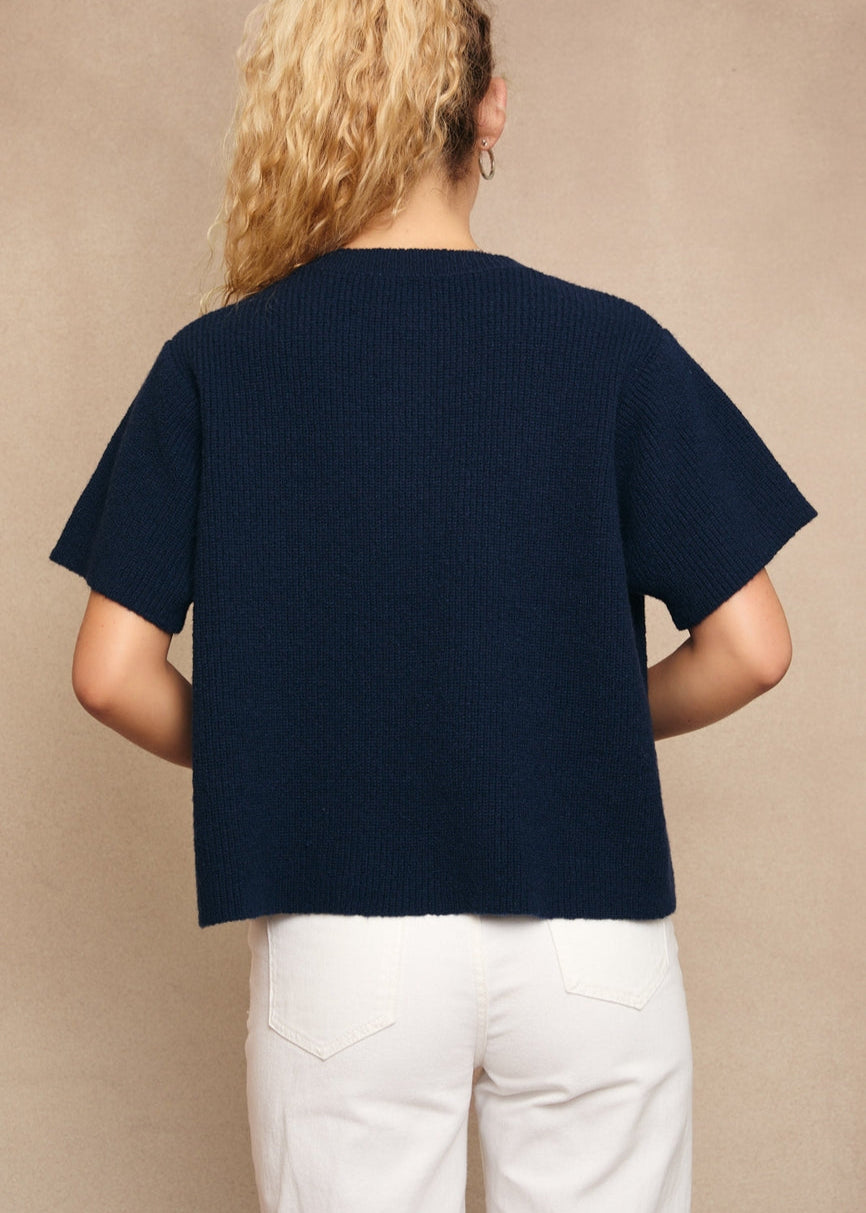 Round Neck Short Sleeve Sweater Cardigan