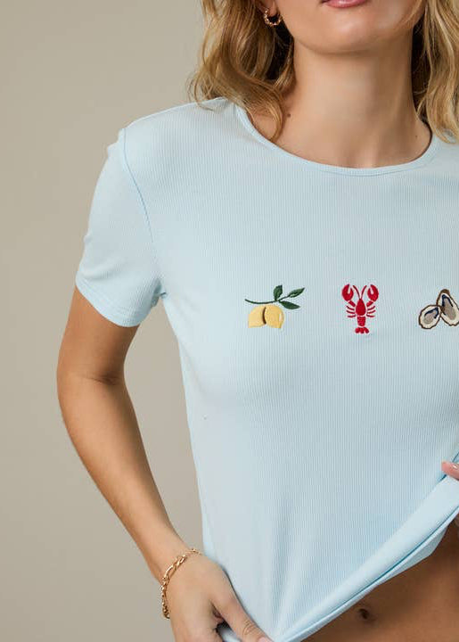 Round Neck Short Sleeve Embroidered Top