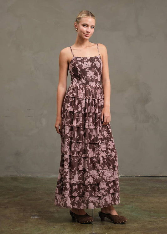 Flower Mesh Printed Dress in Mauve
