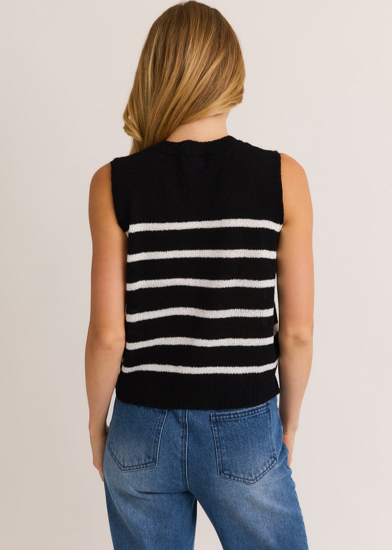 Striped Round Neck Sleeveless Sweater Top