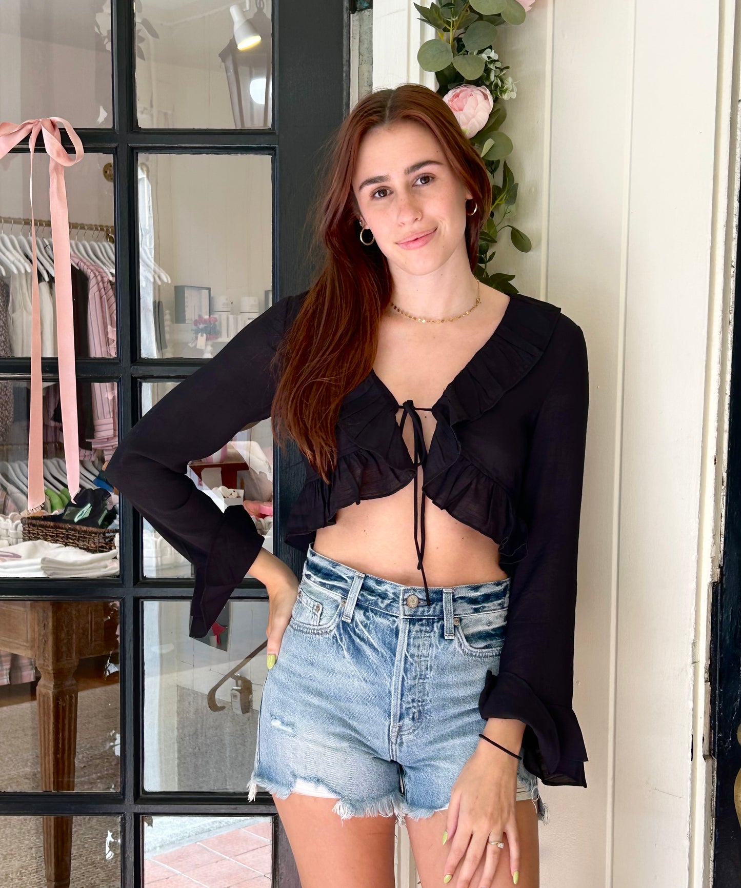 Night Out Black Frill Ruffle Top