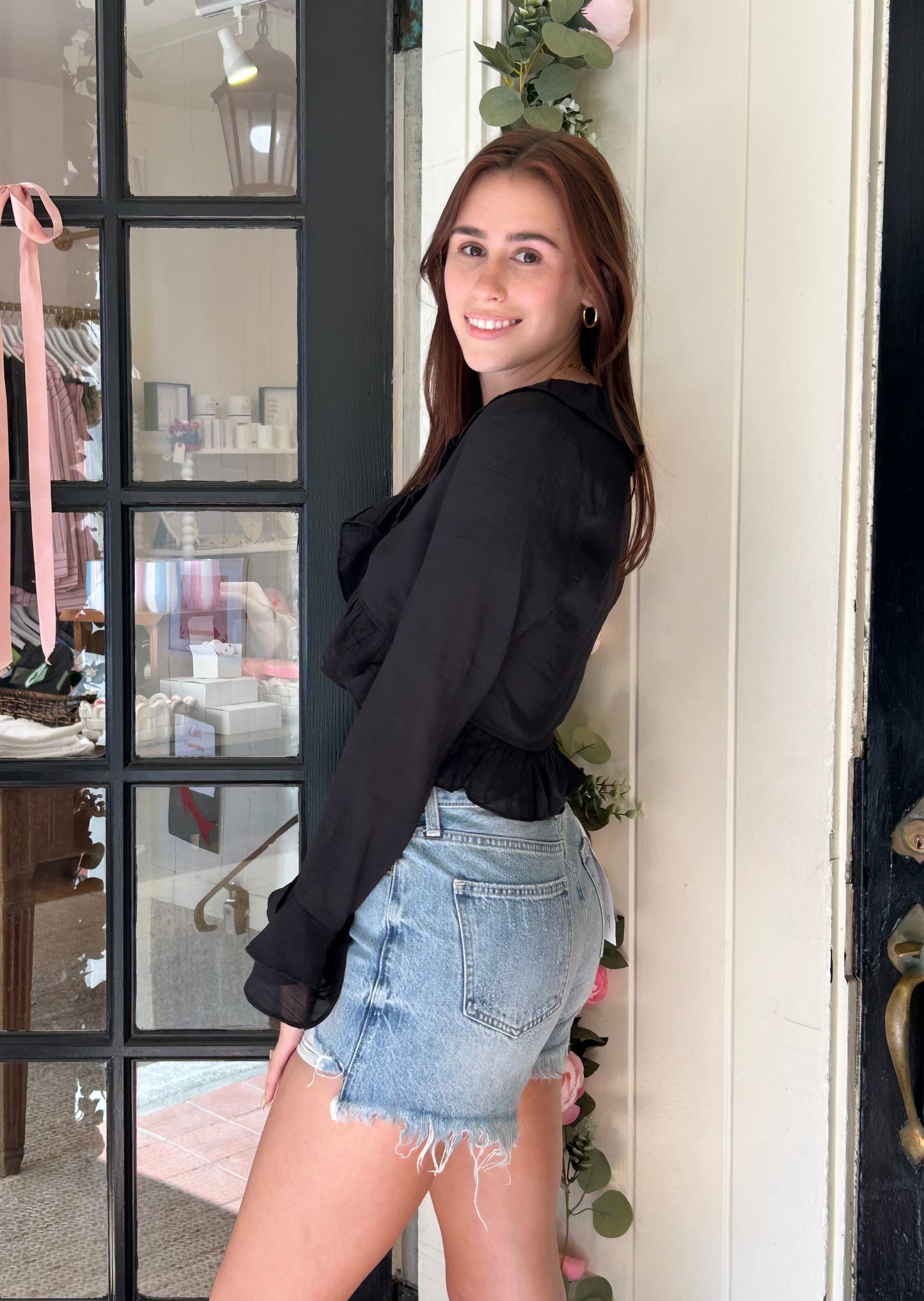 Night Out Black Frill Ruffle Top