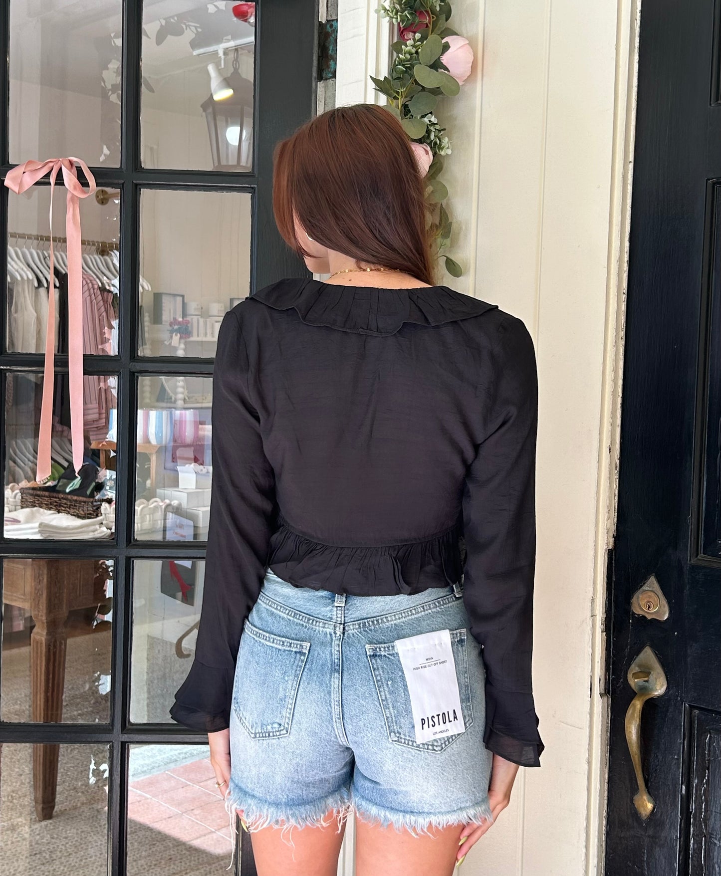 Night Out Black Frill Ruffle Top