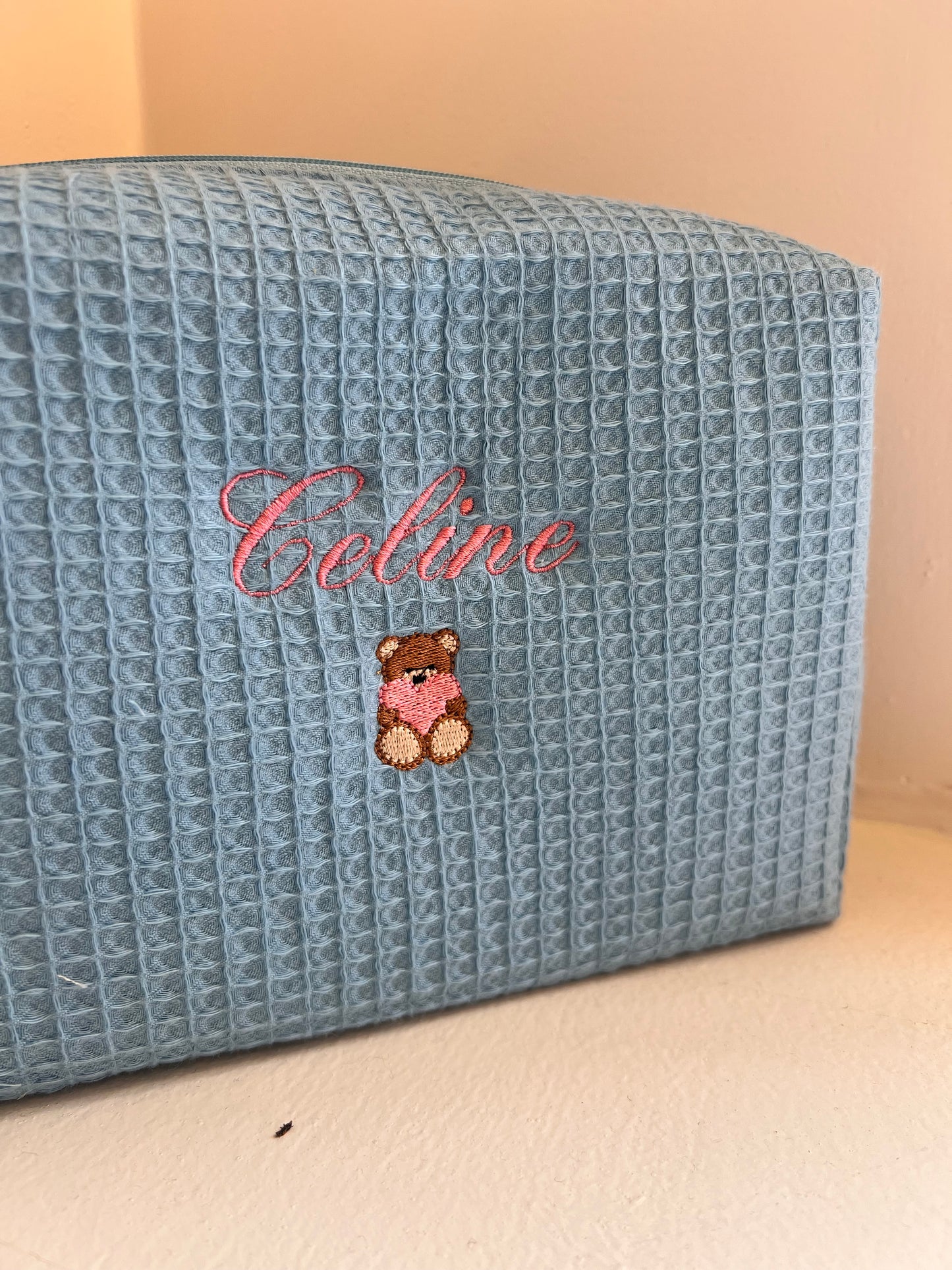 Embroidered Waffle Makeup Pouch