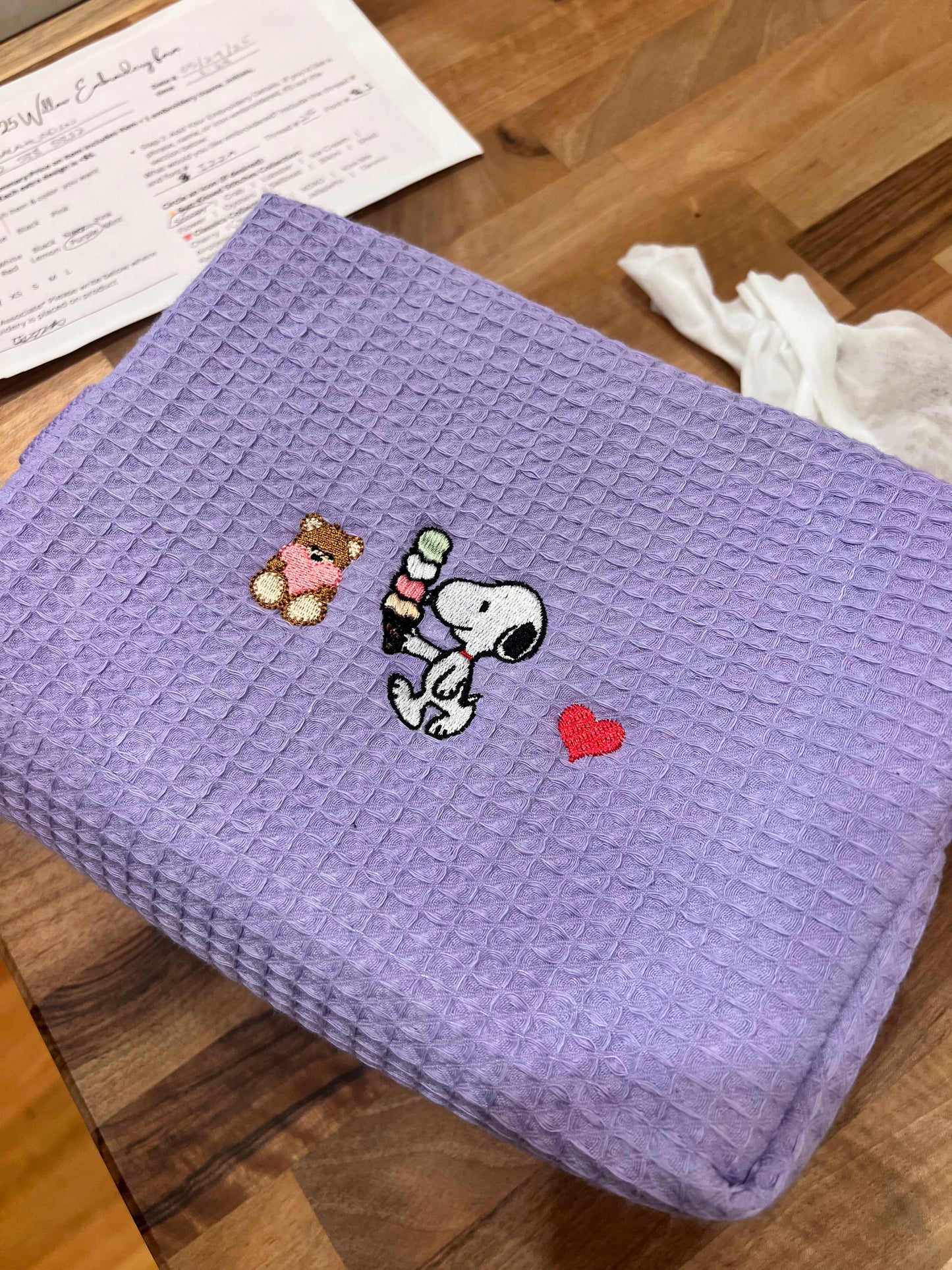 Embroidered Waffle Makeup Pouch