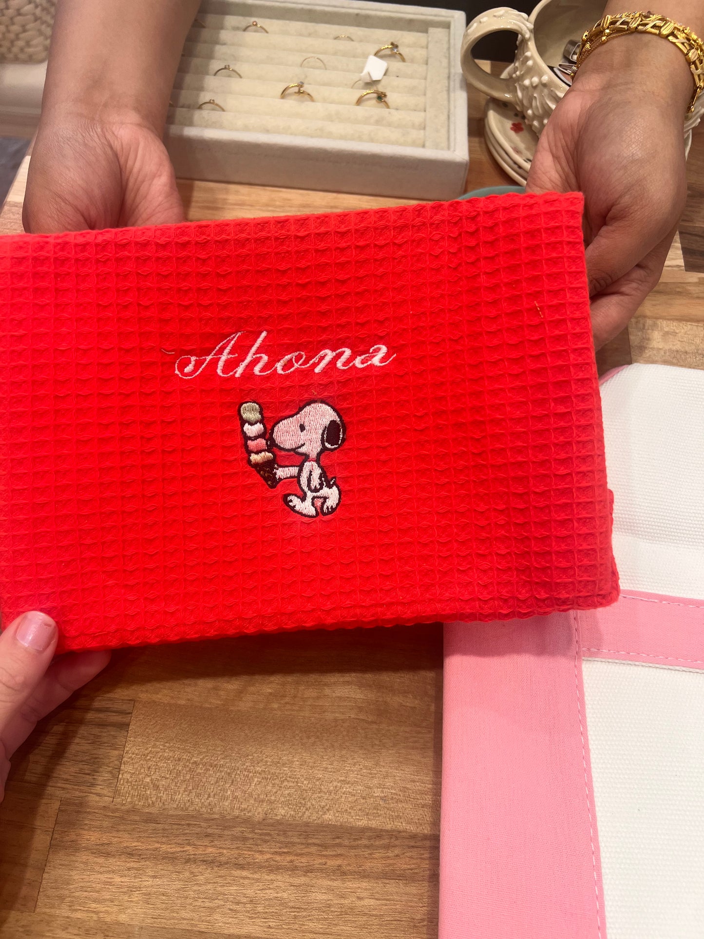 Embroidered Waffle Makeup Pouch