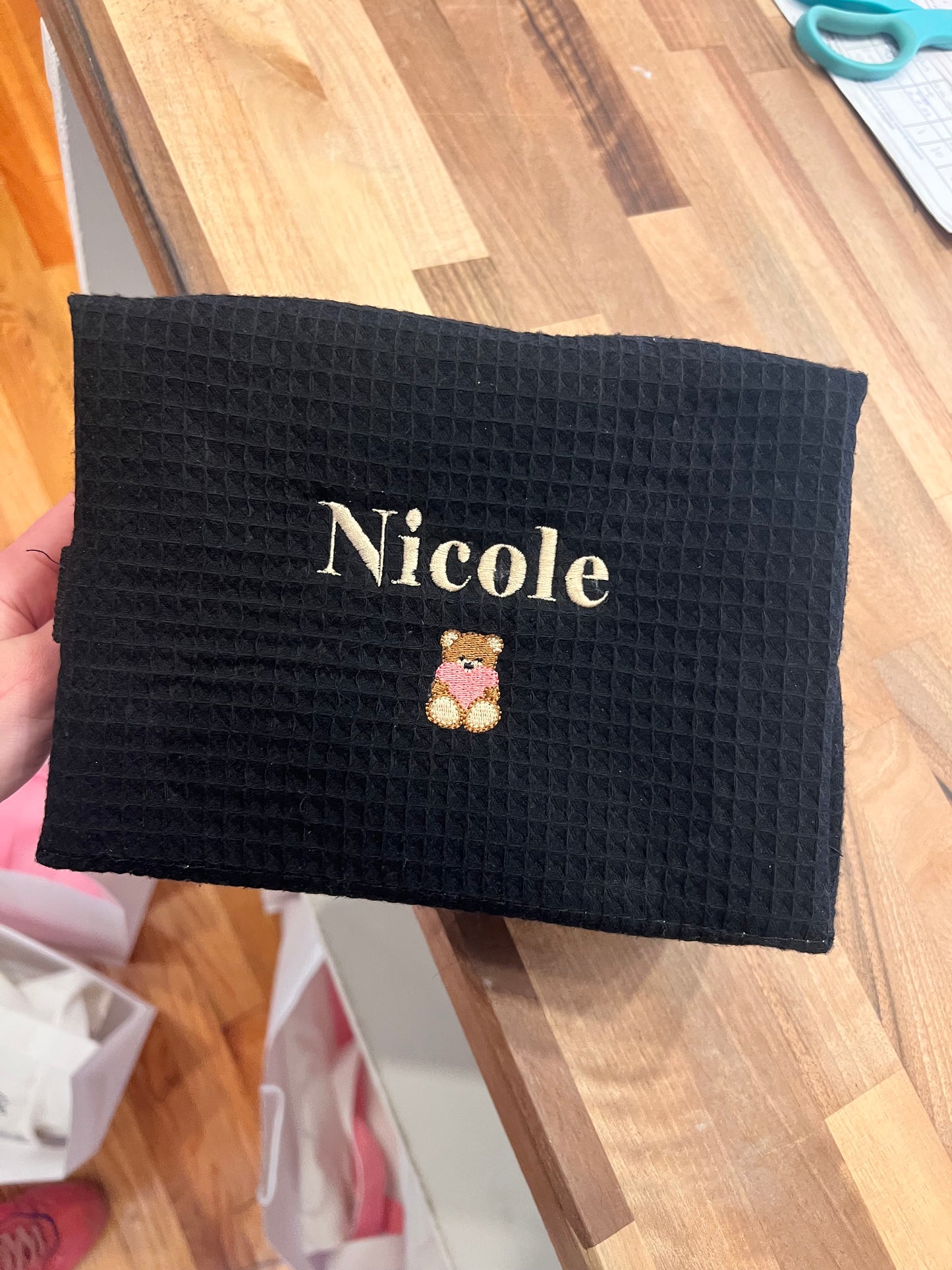 Embroidered Waffle Makeup Pouch