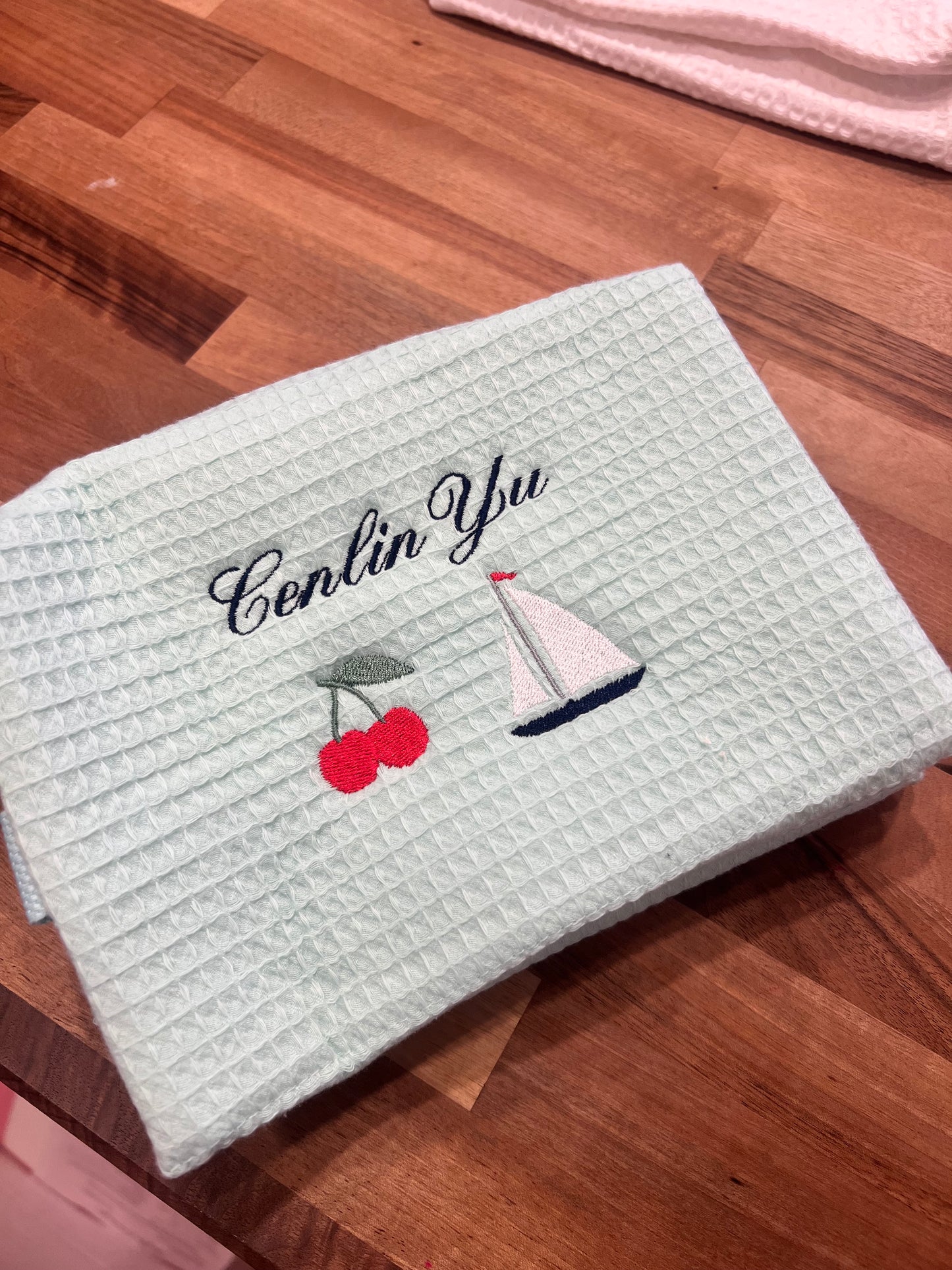 Embroidered Waffle Makeup Pouch