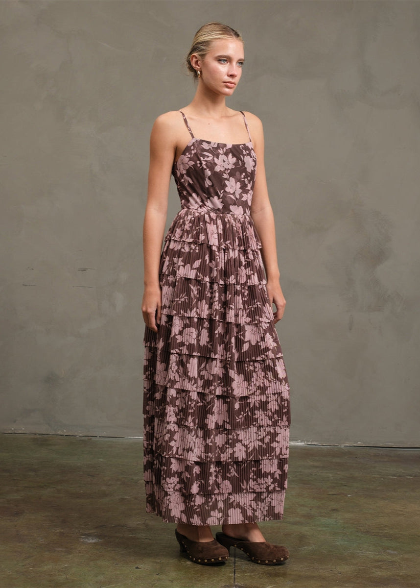 Flower Mesh Printed Dress in Mauve