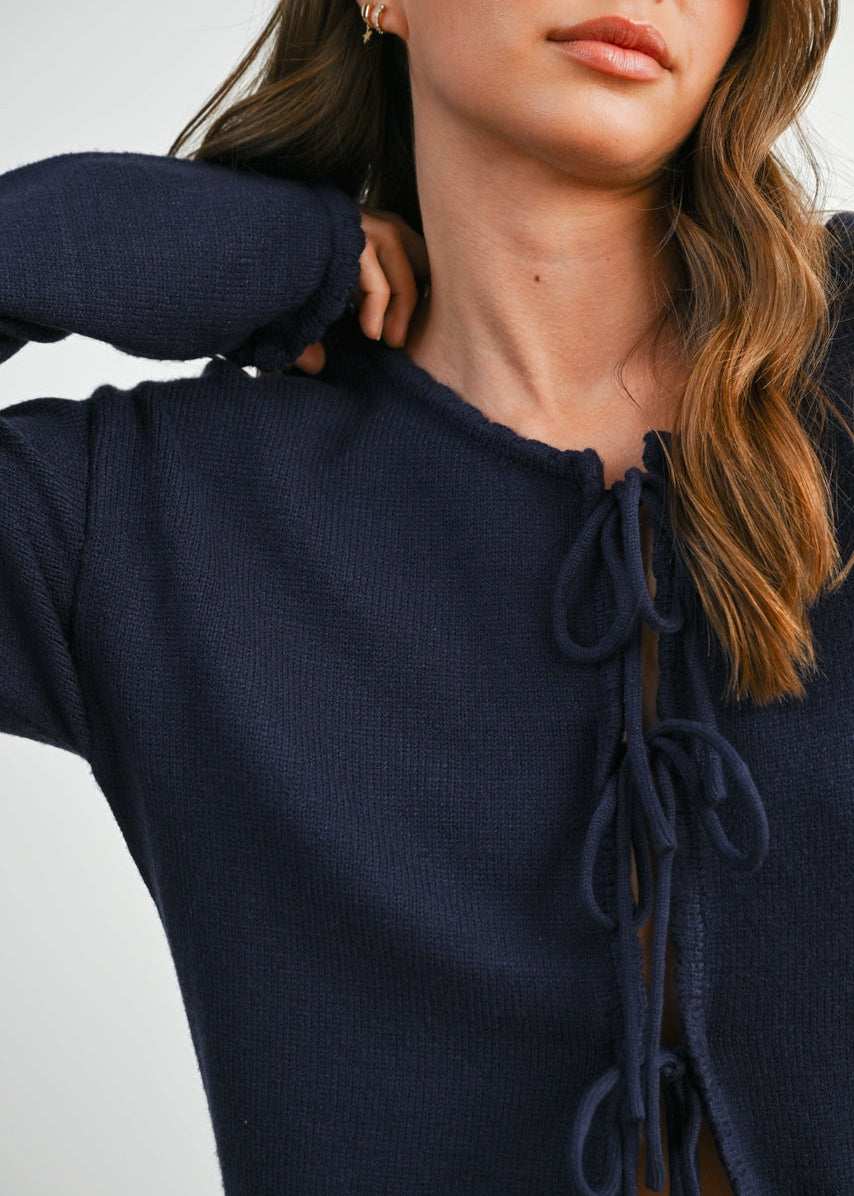 Tie-Front Long Sleeve in Navy