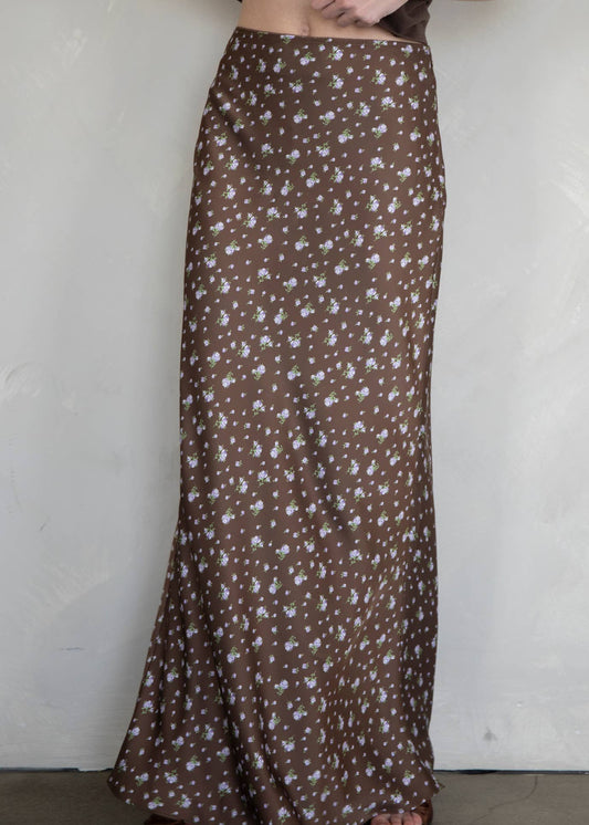 Satin Maxi Skirt with florals