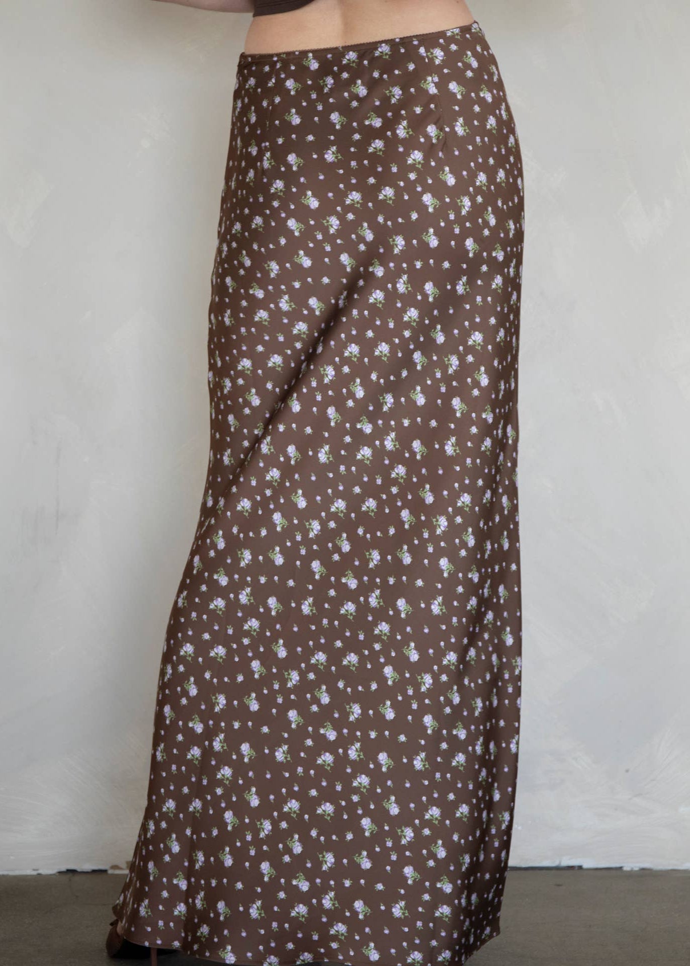 Satin Maxi Skirt with florals
