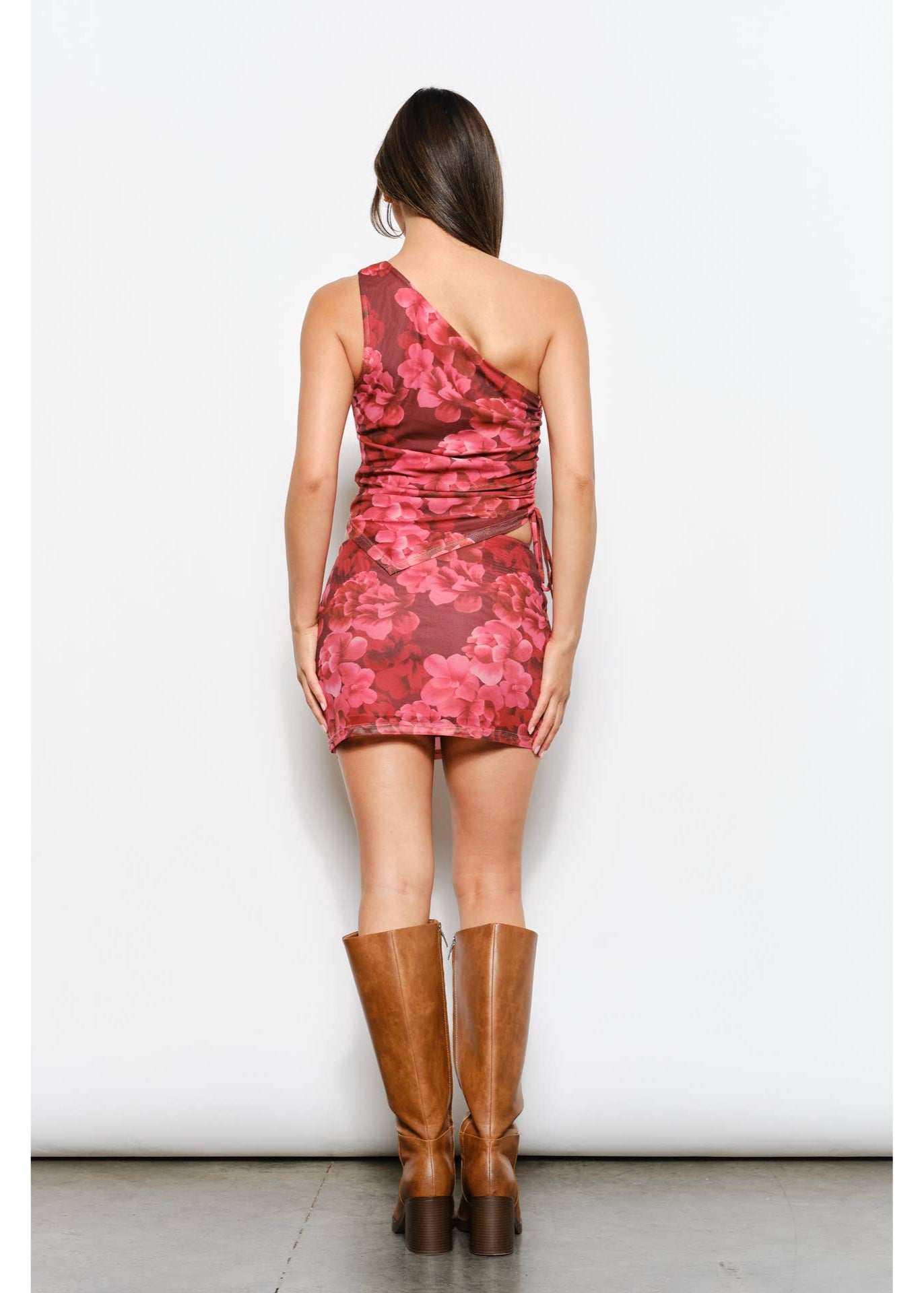 Floral Mesh Top w/ Asymmetric Neck Line
