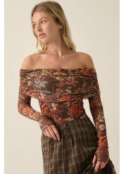 Floral Print Mesh Long Sleeve