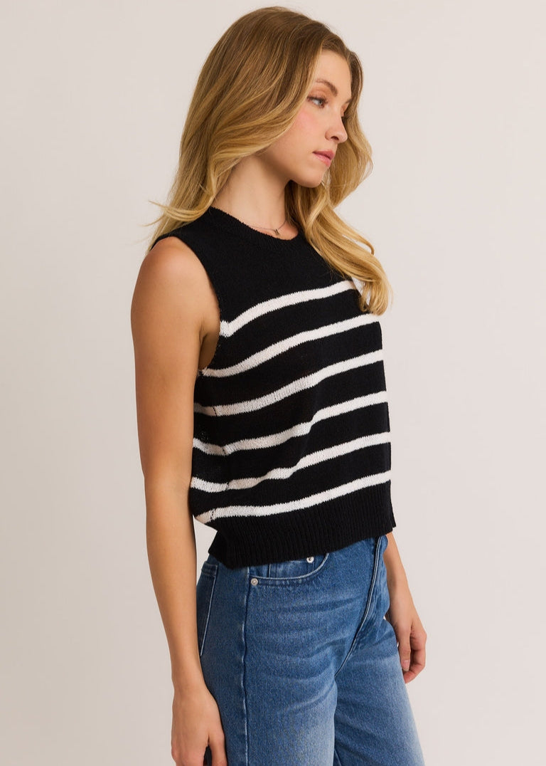 Striped Round Neck Sleeveless Sweater Top