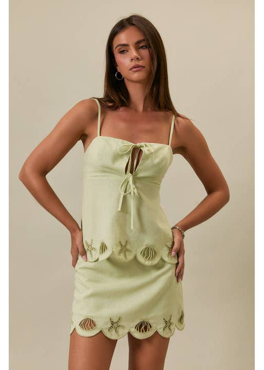 Embroidered Scalloped Hem Babydoll Top
