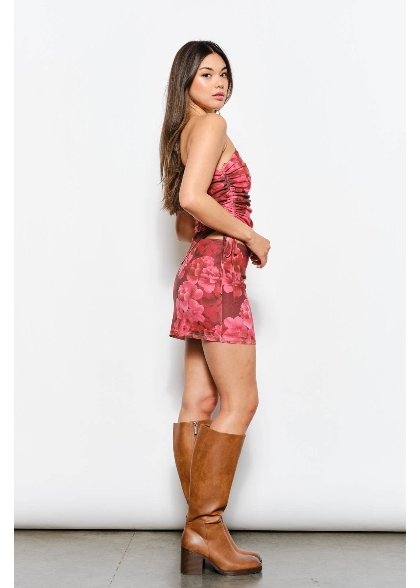 Floral Mesh Top w/ Asymmetric Neck Line