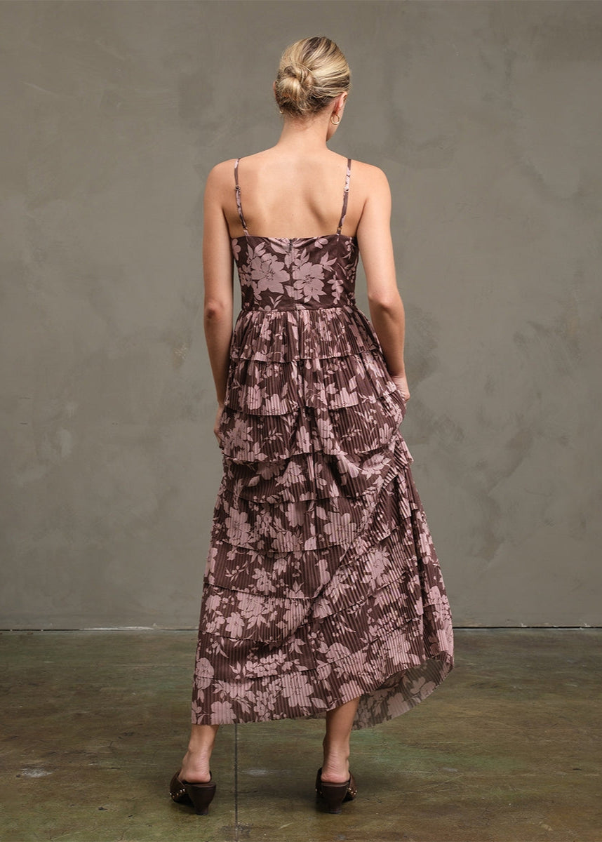 Flower Mesh Printed Dress in Mauve