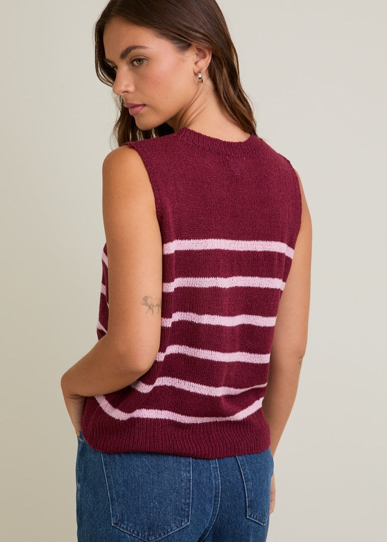 Striped Round Neck Sleeveless Sweater Top