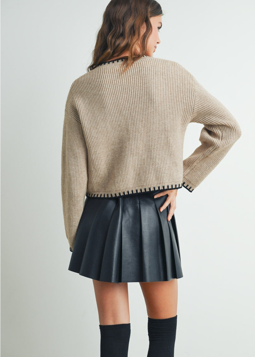 Crewneck Cardigan in Taupe