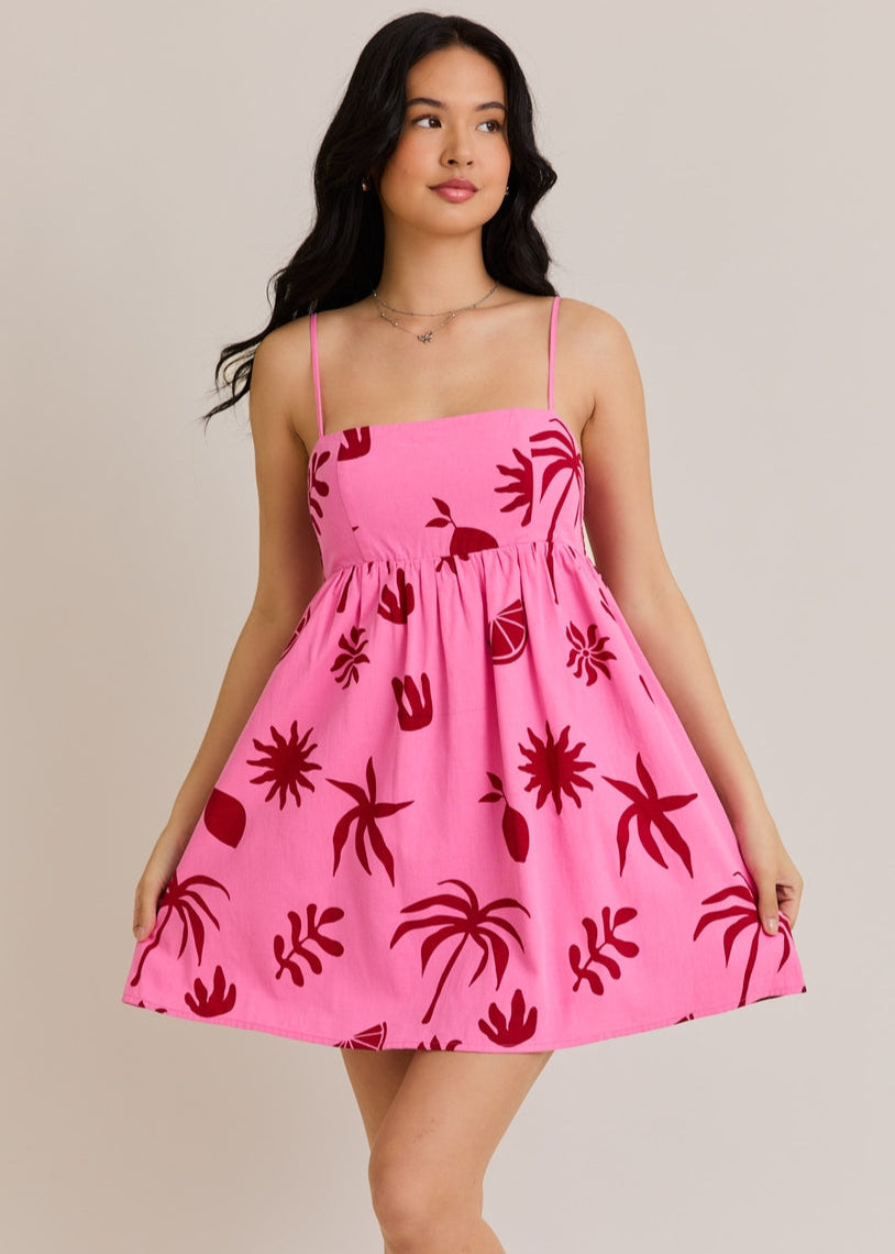 Pink Palms Mini Dress