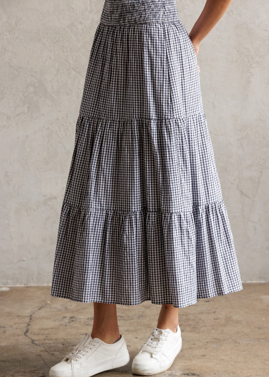 Tiered Gingham Maxi Skirt