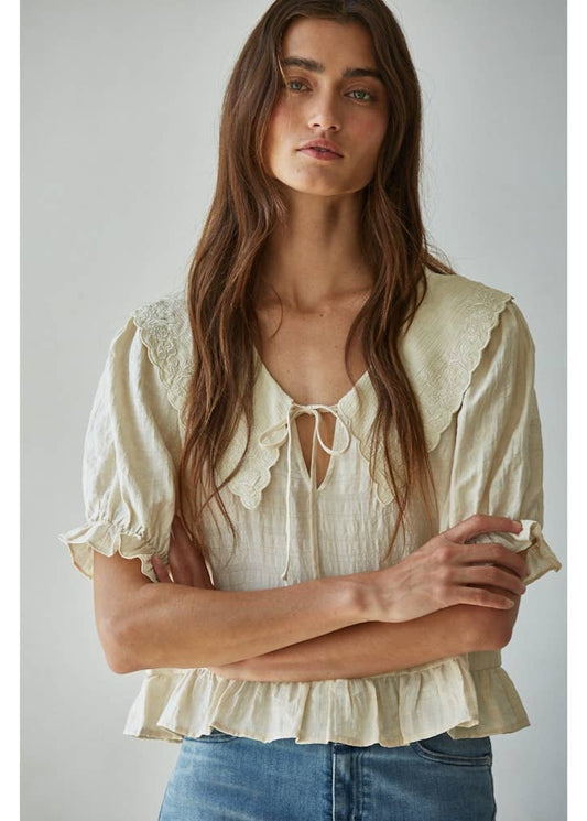 Woven Embroidered Wide Collar Blouse