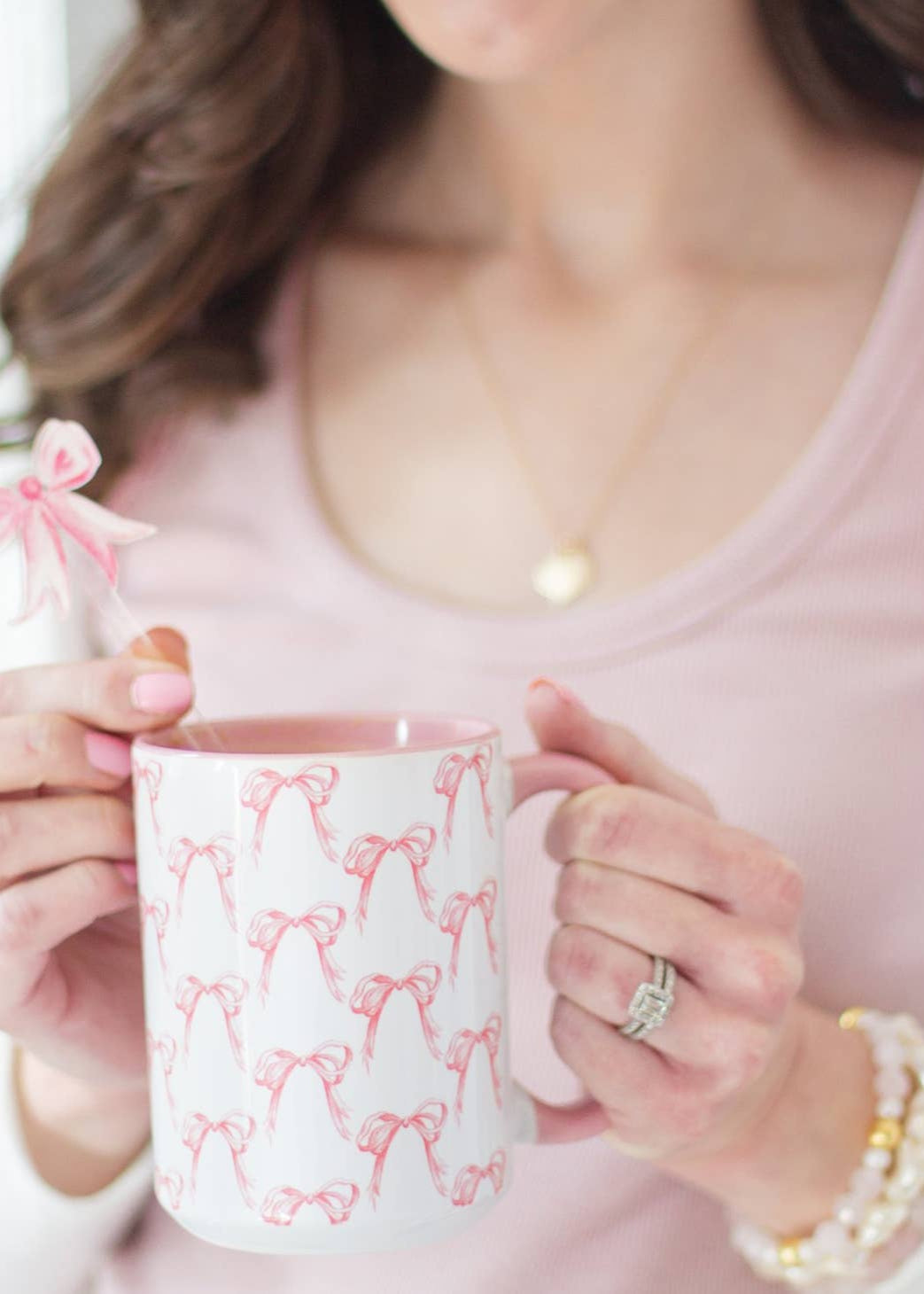 Pink Watercolor Bow Mug -15 oz