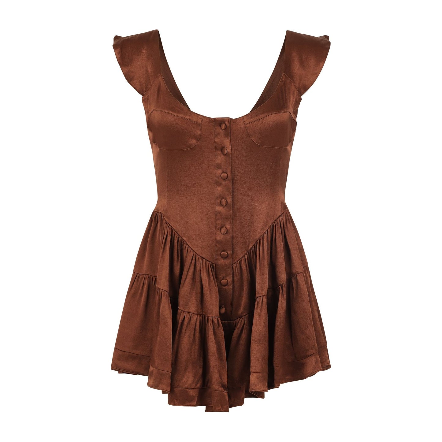 The Elisabeth Romper Dress in Chocolate Satin