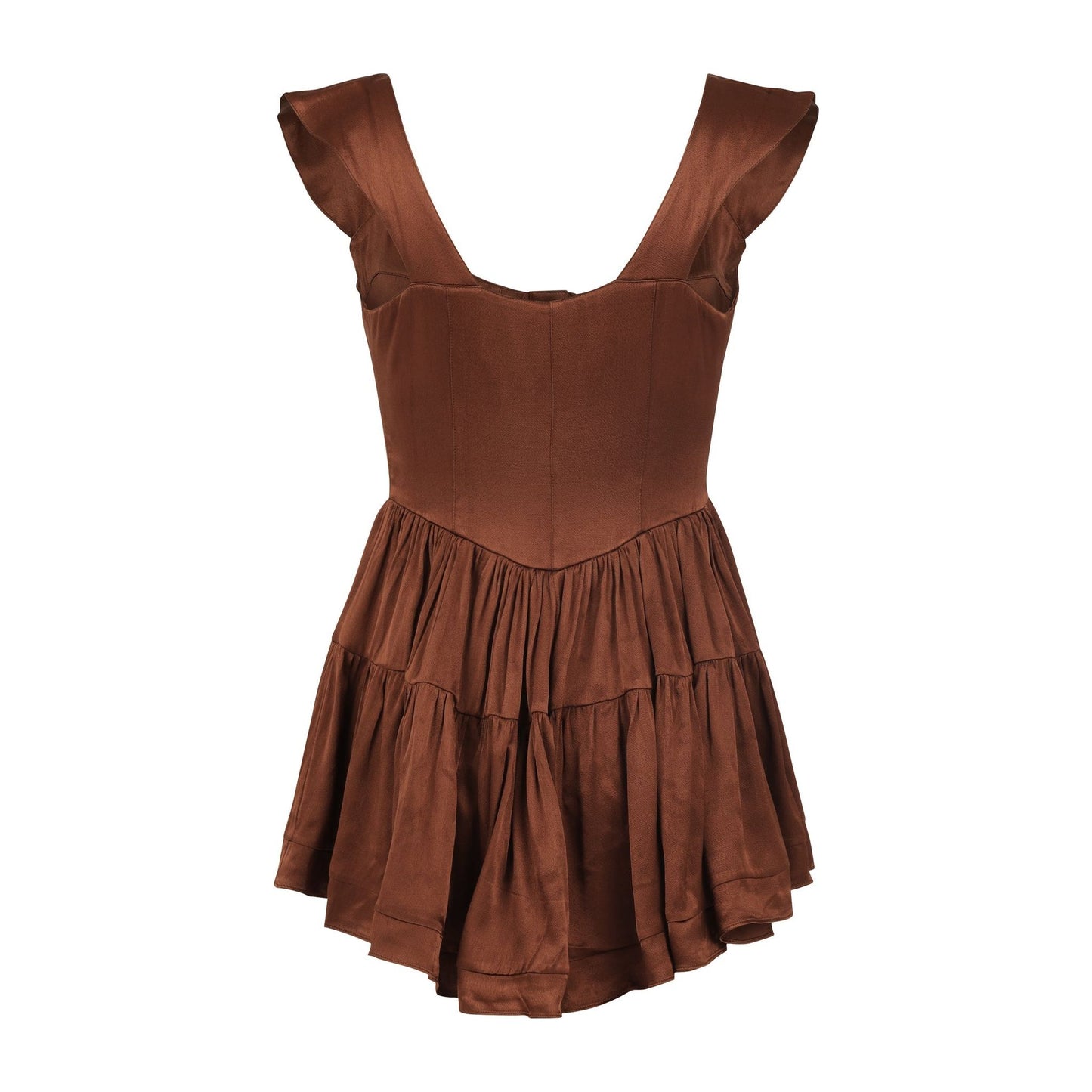 The Elisabeth Romper Dress in Chocolate Satin