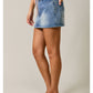 Mid Waist Denim Skirt with Gingham Waist