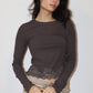 Long Sleeve Lace Hem Top