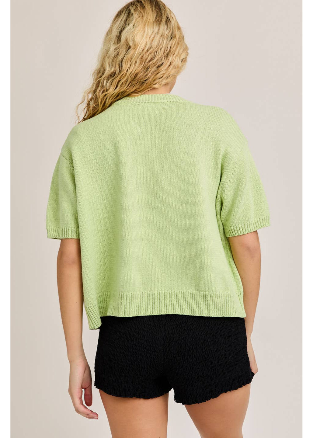 Short Sleeve Sweater Cardigan in Light Green