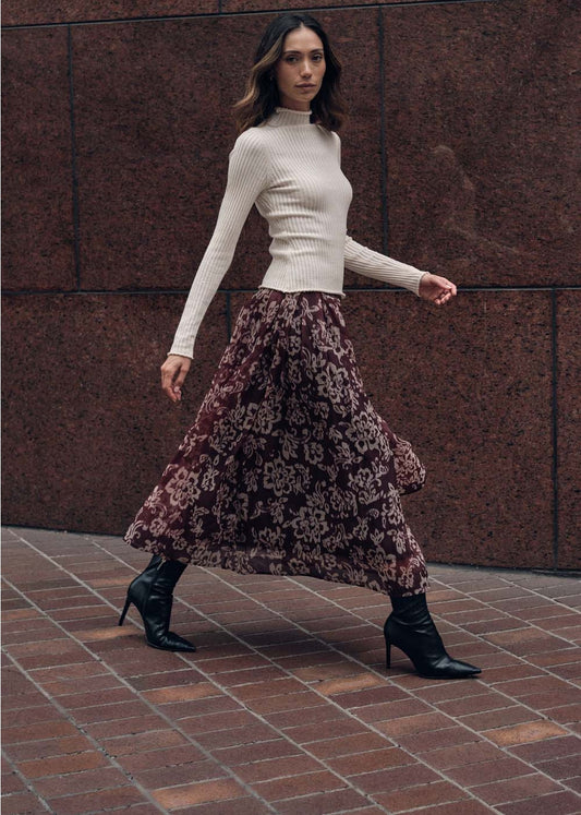 Floral Organza Pleated Circle Midi Skirt
