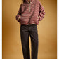 Multi Stripe Sherpa Half Zip Pullover in Red