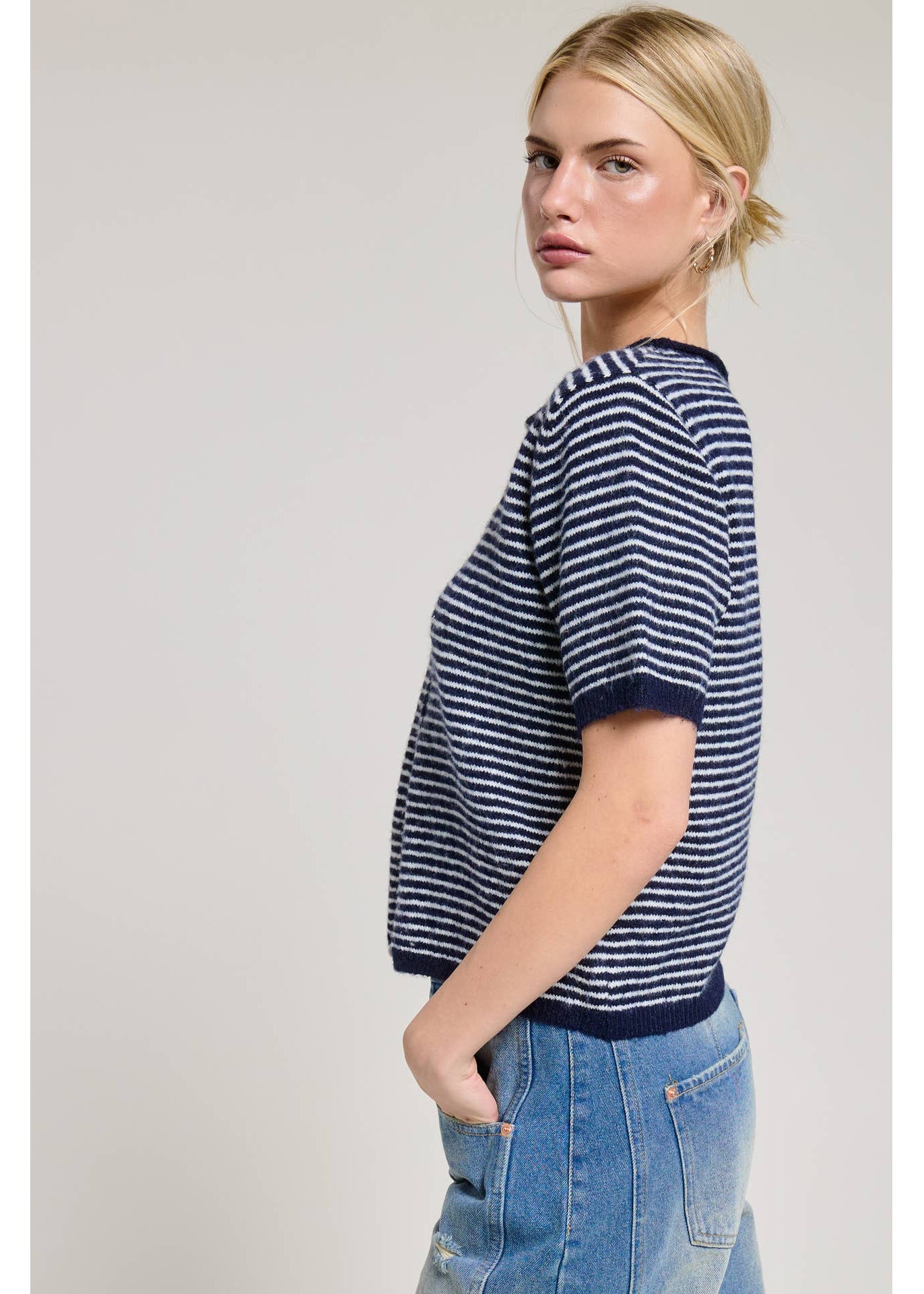Striped Short Sleeve Shirt in Navy
