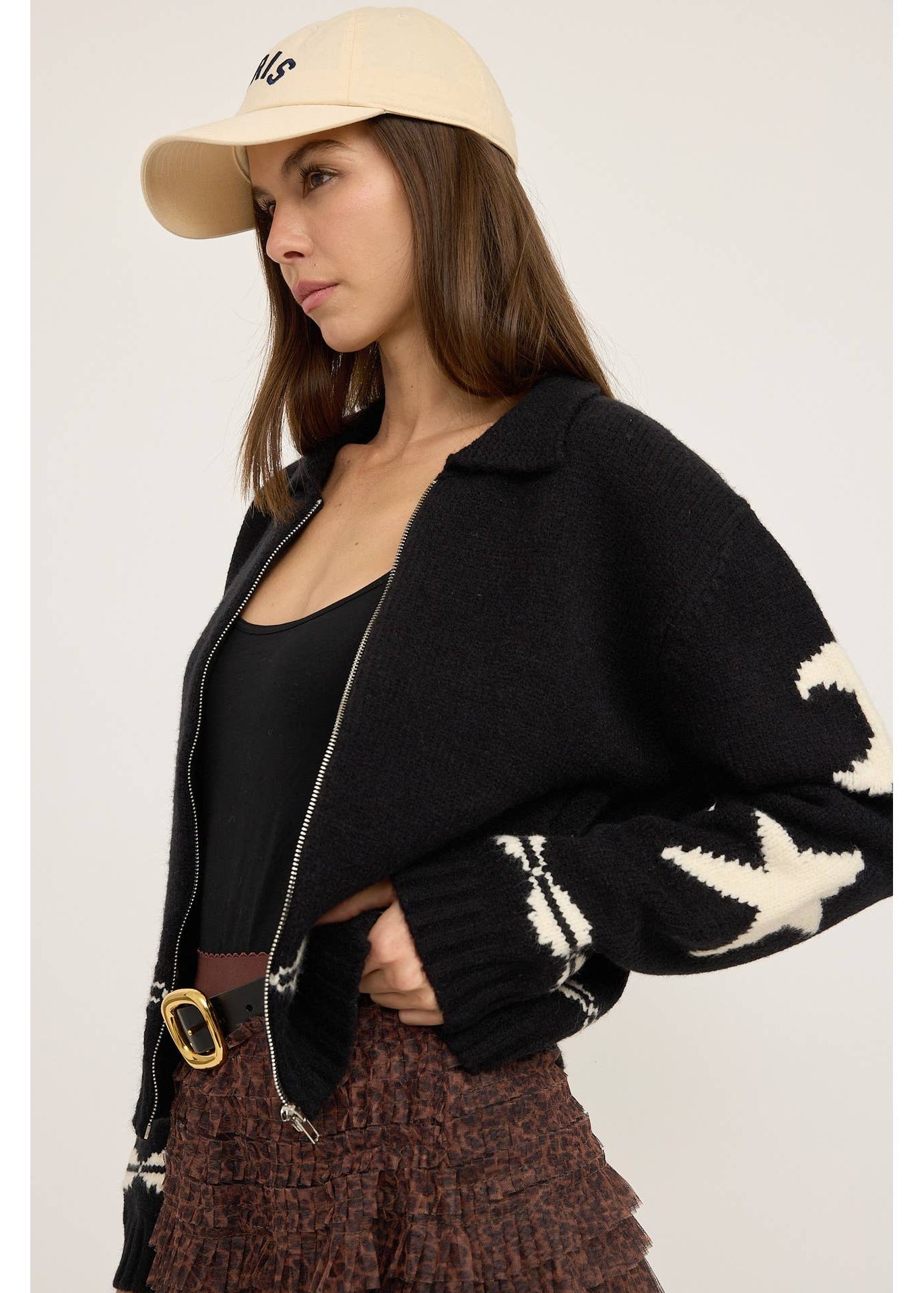 Patterned Zip Up Sweater