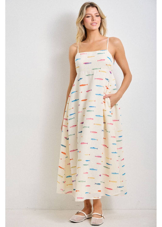 Fish Print Midi Dress